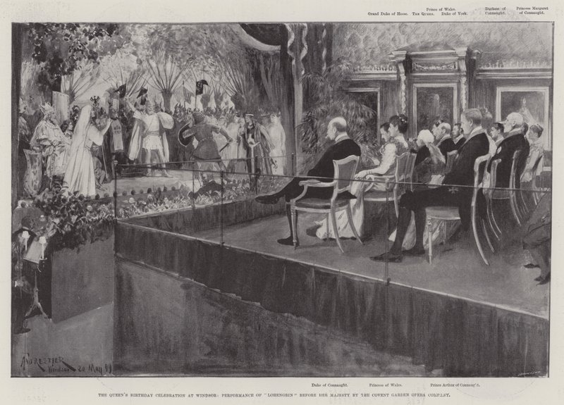 Kuningattaren syntymäpäiväjuhlat Windsorissa, Covent Garden Opera Companyn Lohengrinin esitys Hänen Majesteettinsa edessä tekijältä Amedee Forestier