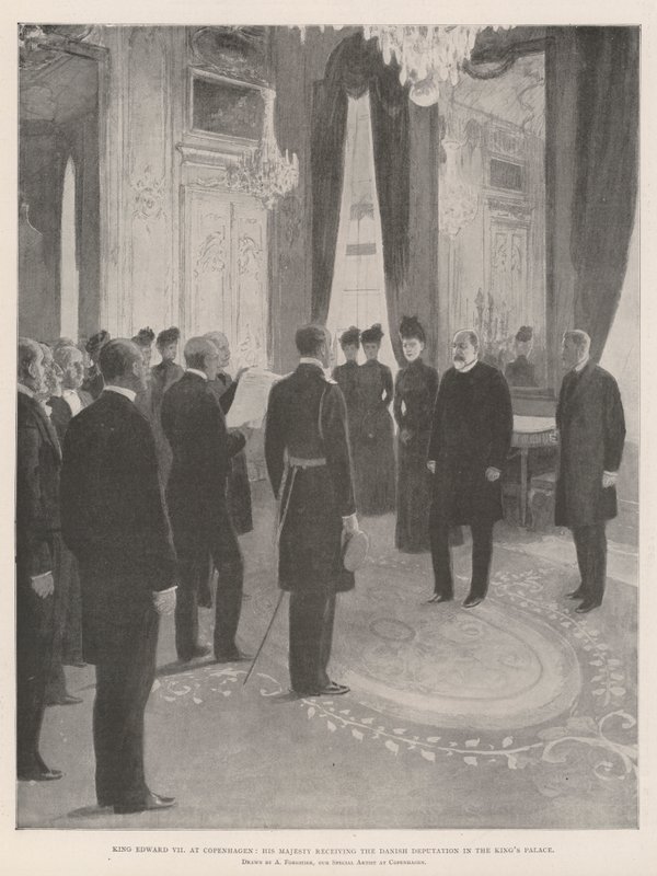 Kuningas Edward VII Kööpenhaminassa, Hänen Majesteettinsa vastaanottamassa Tanskan valtuuskunnan kuninkaan palatsissa tekijältä Amedee Forestier
