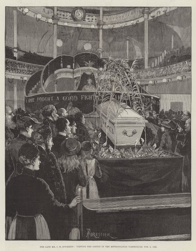 Edesmennyt herra C H Spurgeon katselemassa arkkua Metropolitan Tabernaclessa, 9. helmikuuta 1892 tekijältä Amedee Forestier