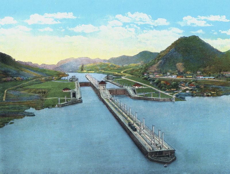Lintuperspektiivistä Pedro Miguel Locks, Panama Canal (värillinen kuva) tekijältä American Photographer (after)