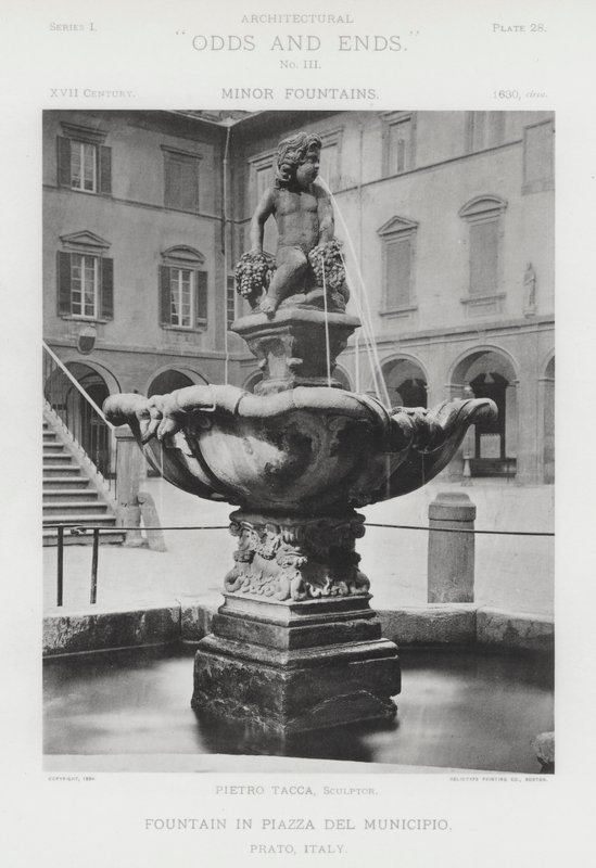 Suihkulähde Piazza Del Municipiossa, Prato, Italia (valkoinen kuva) tekijältä American Photographer (after)
