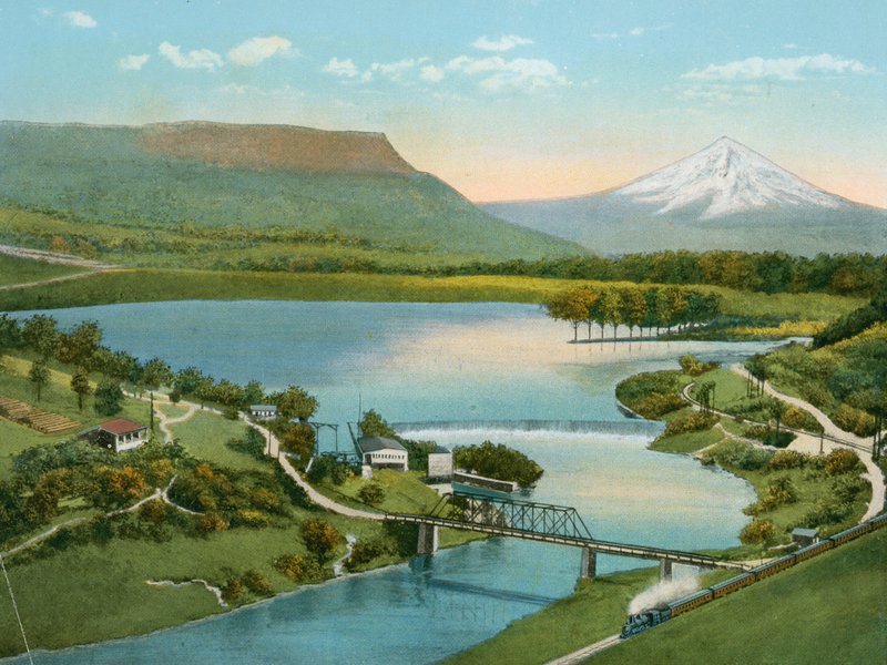 Gold Ray Dam, jossa näkyy Pöytävuori ja Rogue River (kuva) tekijältä American Photographer (after)