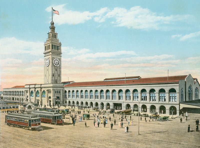 Lauttarakennus, Market Streetin jalka, San Francisco, Kalifornia (kuva) tekijältä American Photographer (after)