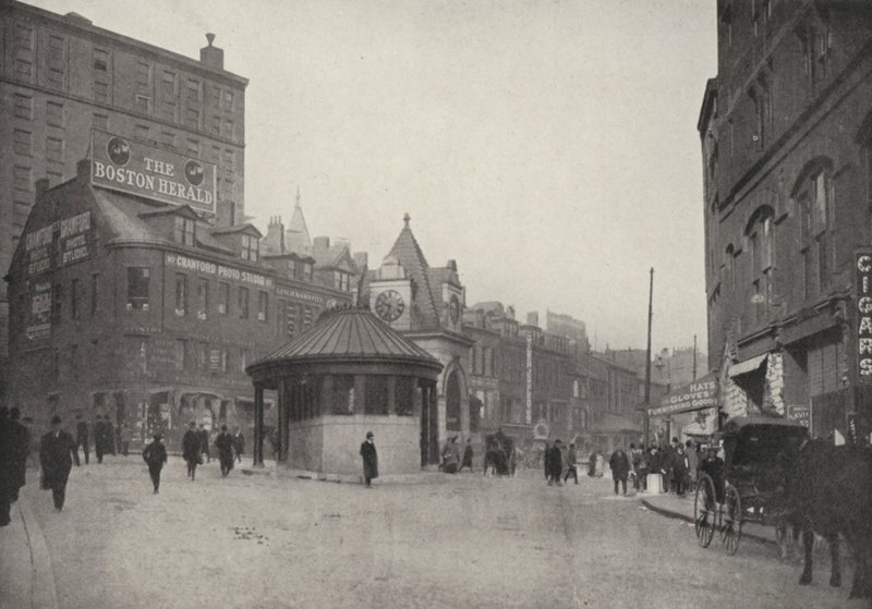 Boston: Scollay Square ja East Boston Tunnelin sisäänkäynti (s/w-kuva). tekijältä American Photographer