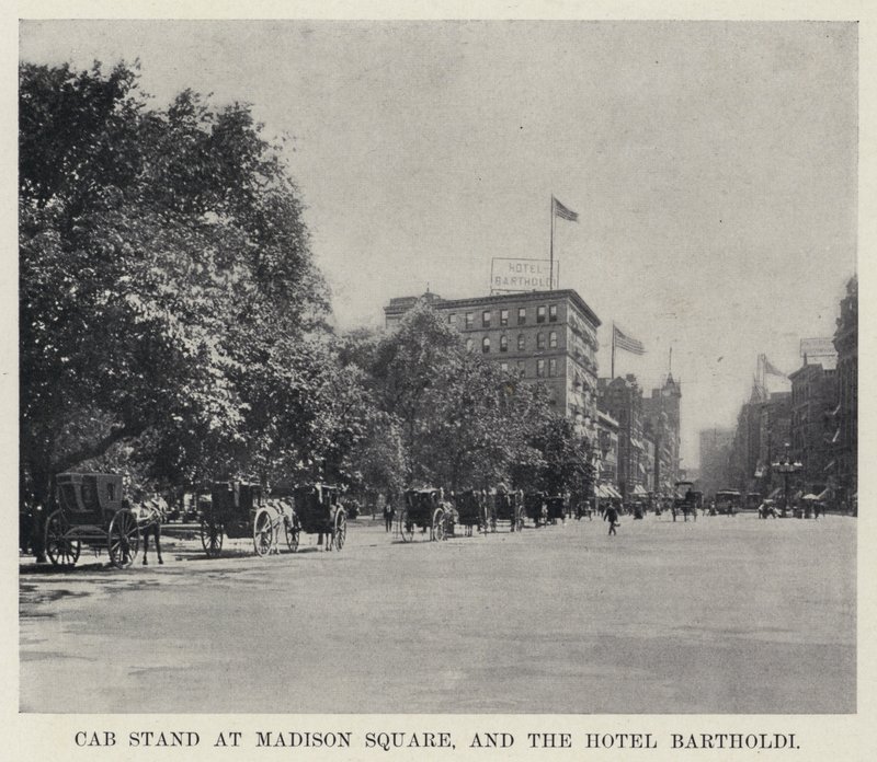 Taksiasema Madison Squarella ja Hotel Bartholdi (m/v kuva) tekijältä American Photographer