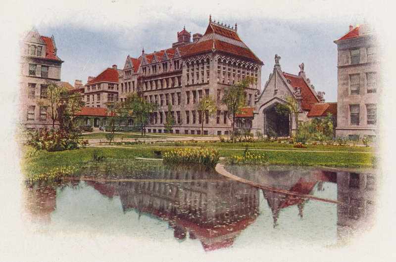 Chicago: Hull Court, Botany Pond, Anatomy Building ja Hull Gate (värikuva). tekijältä American Photographer