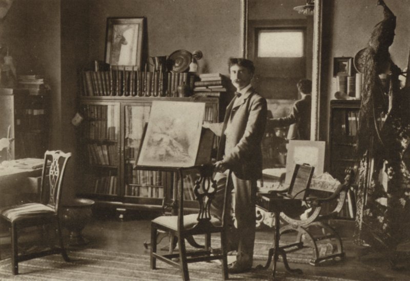 Ernest Seton-Thompson, hänen työhuoneensa New Yorkissa (s/w-kuva). tekijältä American Photographer