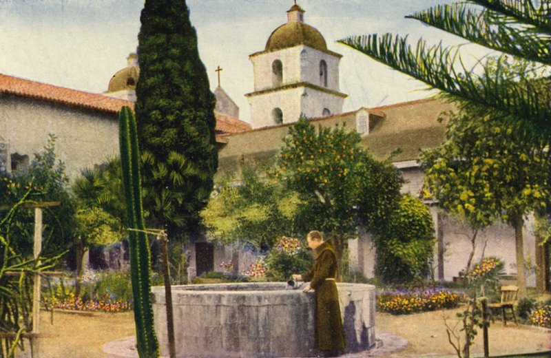 Puutarhassa, Santa Barbara Mission (värikuva) tekijältä American Photographer