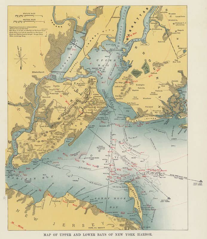 Kartta New Yorkin sataman ylä- ja alalahdista (m/v kuva) tekijältä American Photographer