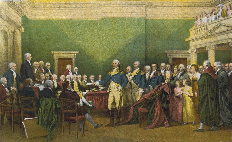 Kenraali Washingtonin eroanomus, Annapolis, 23. joulukuuta 1783 (värikuva). tekijältä American Photographer