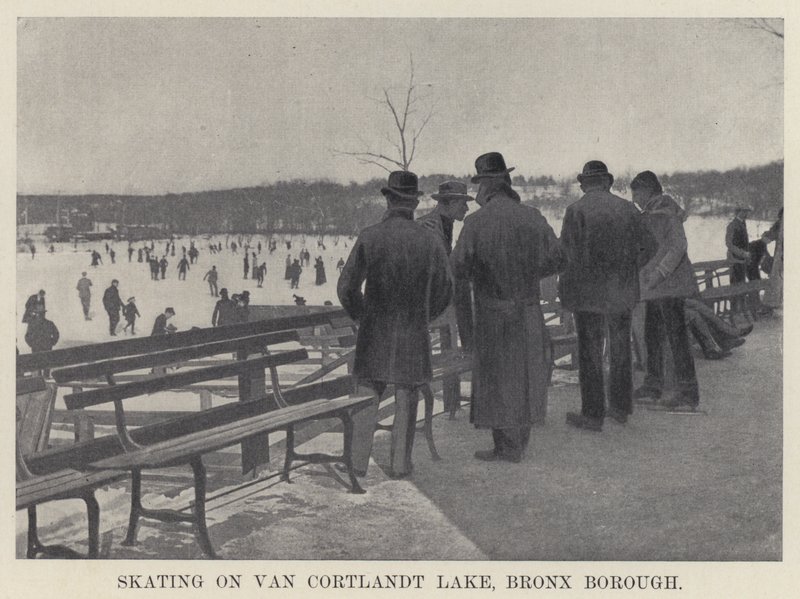 Luistelu Van Cortlandt Lakella, Bronx Borough (b/w kuva) tekijältä American Photographer