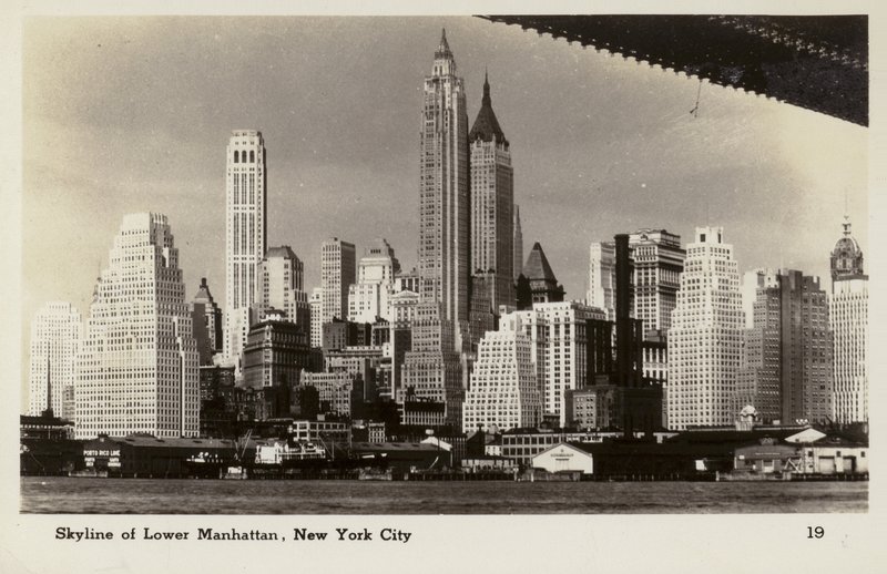 Lower Manhattanin horisontti, New York City, Yhdysvallat (s/w valokuva) tekijältä American Photographer
