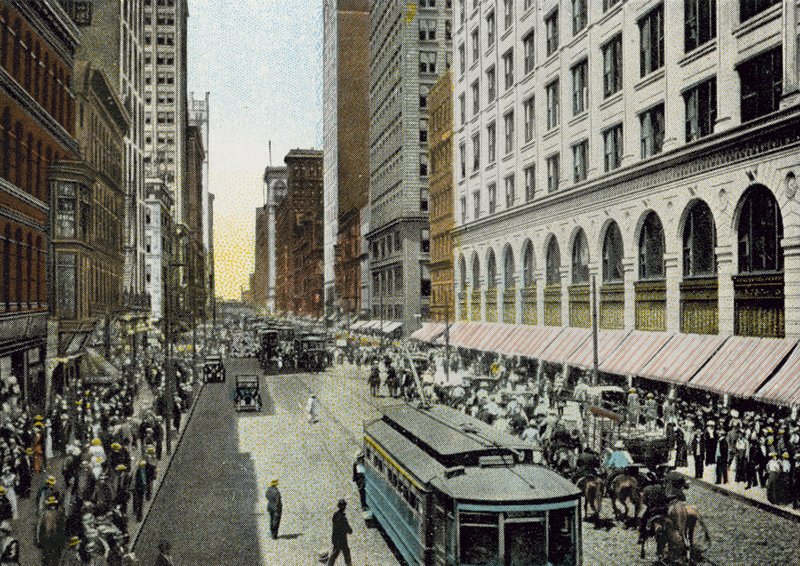 State Street, katsot pohjoiseen Van Buren Streetiltä (värillinen kuva) tekijältä American Photographer