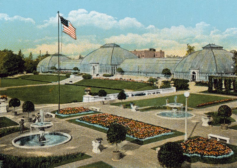 Sunken Gardens ja konservatorio, Washington Park (värillinen kuva) tekijältä American Photographer