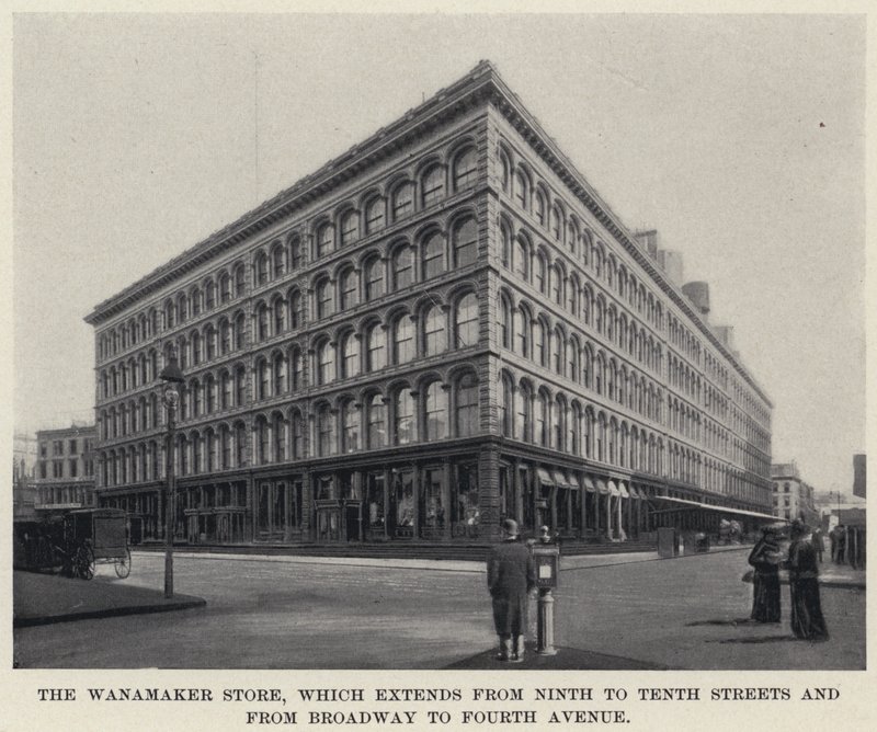 Wanamaker Store, joka ulottuu Ninth - Tenth Streetsistä ja Broadwaysta Fourth Avenuelle (m/v kuva) tekijältä American Photographer