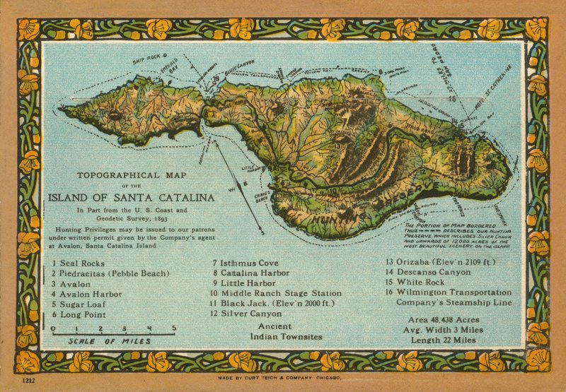 Santa Catalinan saaren topografinen kartta, Kalifornia (värikuva) tekijältä American Photographer