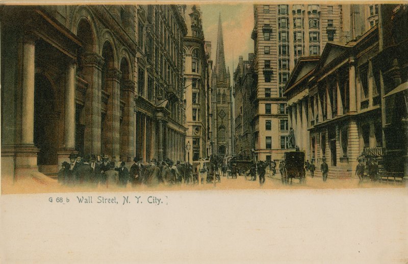 Wall Street, New York City. Postikortti lähetetty 1913. tekijältä American Photographer