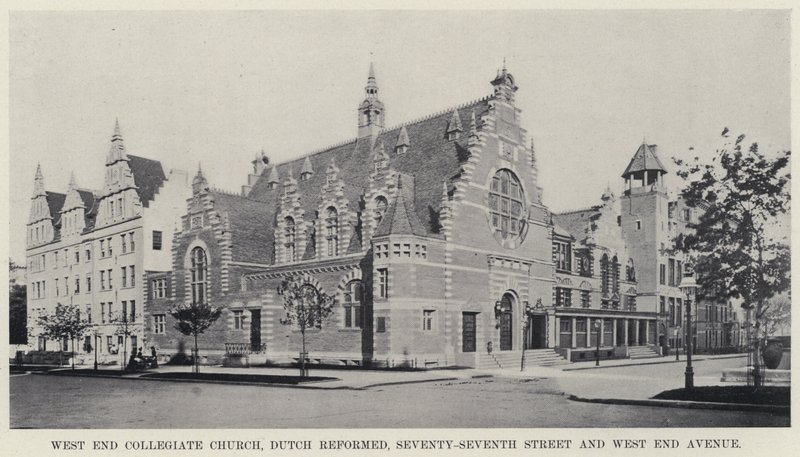 West End Collegiate Church, hollantilainen reformoitu, Seventy-Seventh Street ja West End Avenue (m/w kuva) tekijältä American Photographer