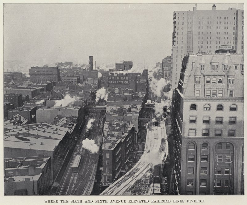 Missä Sixth Avenuen ja Ninth Avenuen korkeat rautatielinjat eroavat (m/w kuva) tekijältä American Photographer