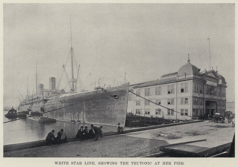 White Star Line, esittelee Teutonicin laiturilla (m/w kuva) tekijältä American Photographer