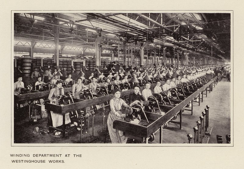Westinghouse Worksin käämitysosasto (s/w-kuva) tekijältä American Photographer