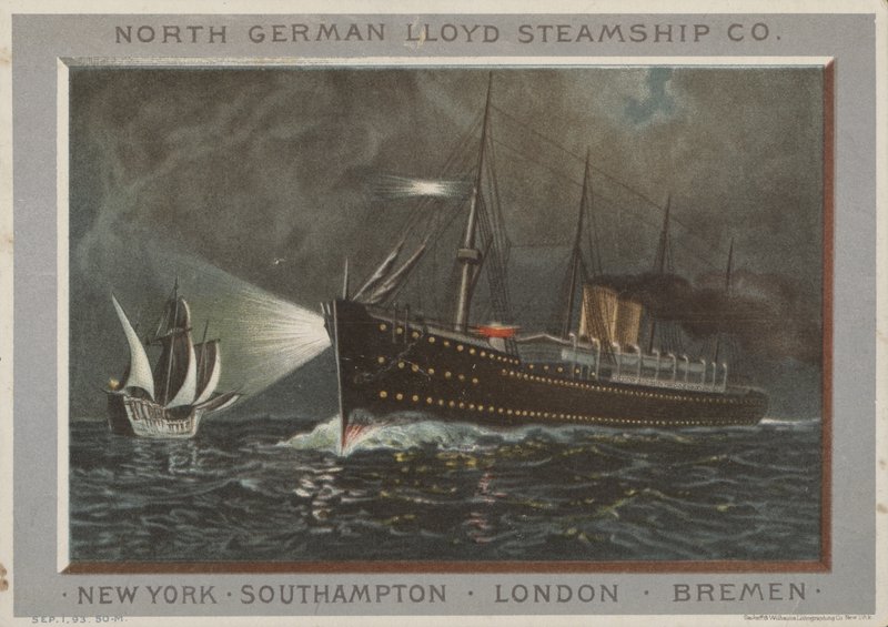 Mainos pohjoissaksalaiselle Lloyd Steamship Companylle tekijältä American School
