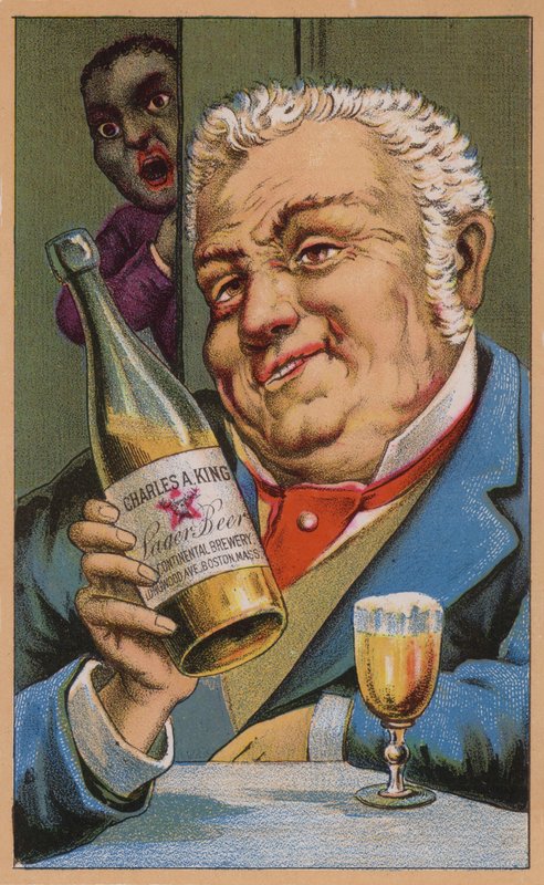 Amerikkalainen kauppakortti mainos Charles A King lager -olutta, Boston, Massachusetts tekijältä American School