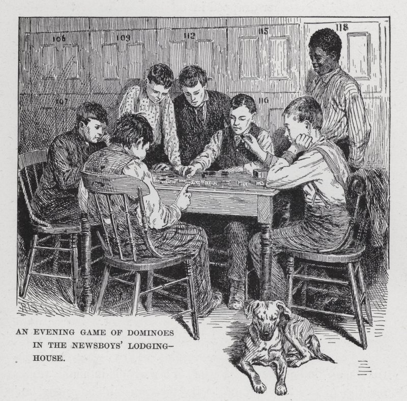 Domino-iltapeli Newsboysin majoitustalossa (litho) tekijältä American School