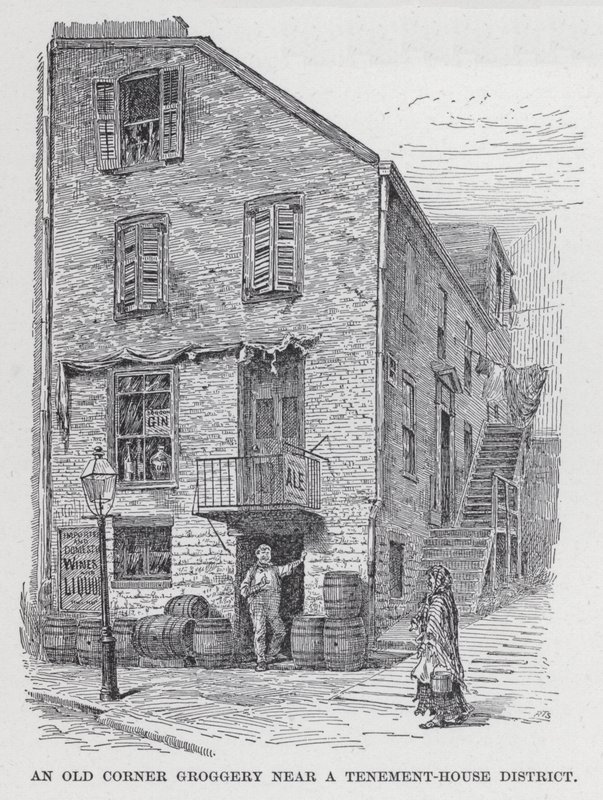Old Corner Groggery lähellä vuokrataloaluetta (litho) tekijältä American School