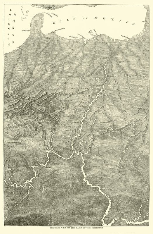 Lintuperspektiivikuva Mississippin altaalle, 1862 tekijältä American School