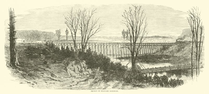 Silta sotilasrautatiellä, maaliskuu 1865 tekijältä American School