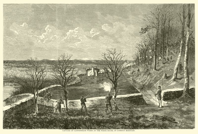 Capture of Confederate Works Valkoisessa talossa Lookout Mountainilla marraskuussa 1863 tekijältä American School