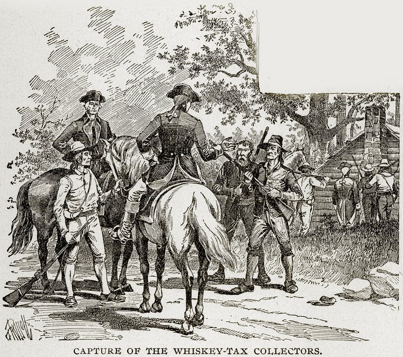 Viskiveron kerääjien vangitseminen, kuvitus Columbuksesta ja Columbiasta, n. 1893 tekijältä American School