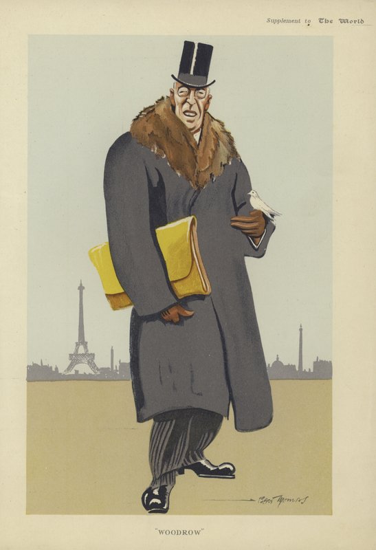Woodrow Wilsonin karikatyyri (värilitografia) tekijältä American School