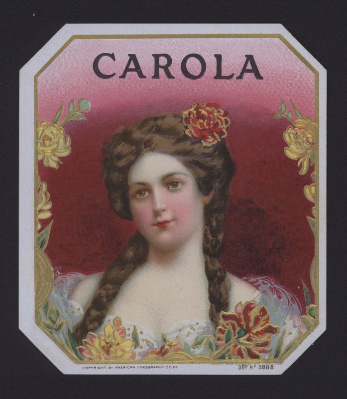 Carola, sikarin etiketti (chromolitho) tekijältä American School