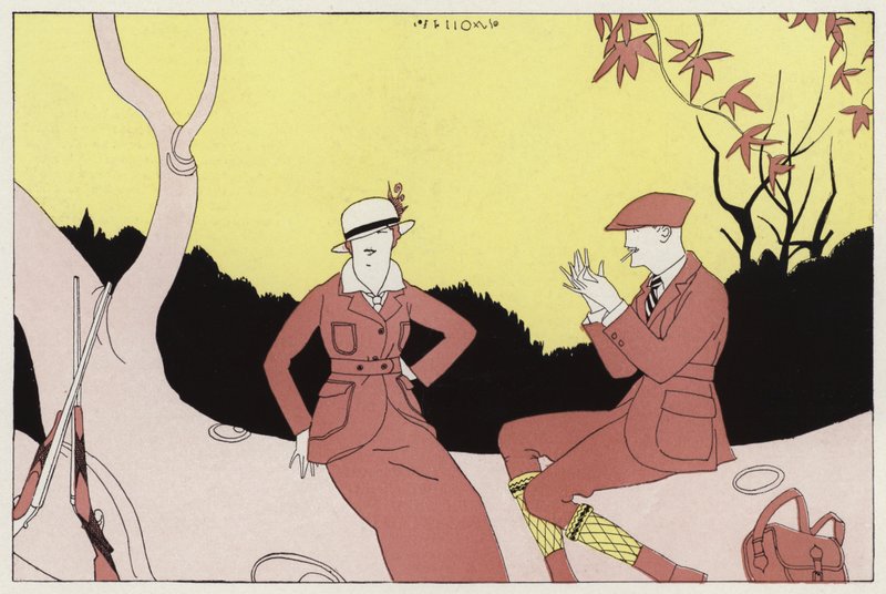 Aikoinaan naimisissa olleen pariskunnan sattumanvarainen tapaaminen, kohtaus J. A. Waldronin novellista A Chance Meeting (värilitografia). tekijältä American School
