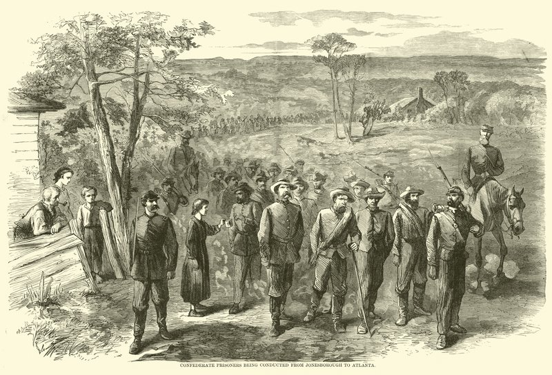 Konfederaation vankeja kuljetettiin Jonesboroughista Atlantaan syyskuussa 1864 tekijältä American School