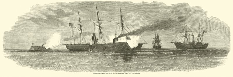 Konfederaation pässit hyökkäämässä saartolaivastoon Charlestonin edustalla tammikuussa 1863 tekijältä American School