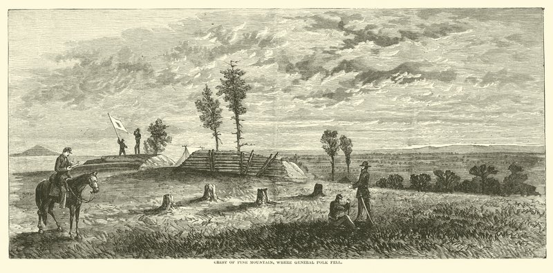 Pine Mountainin harja, jossa kenraali Polk kaatui kesäkuussa 1864 tekijältä American School