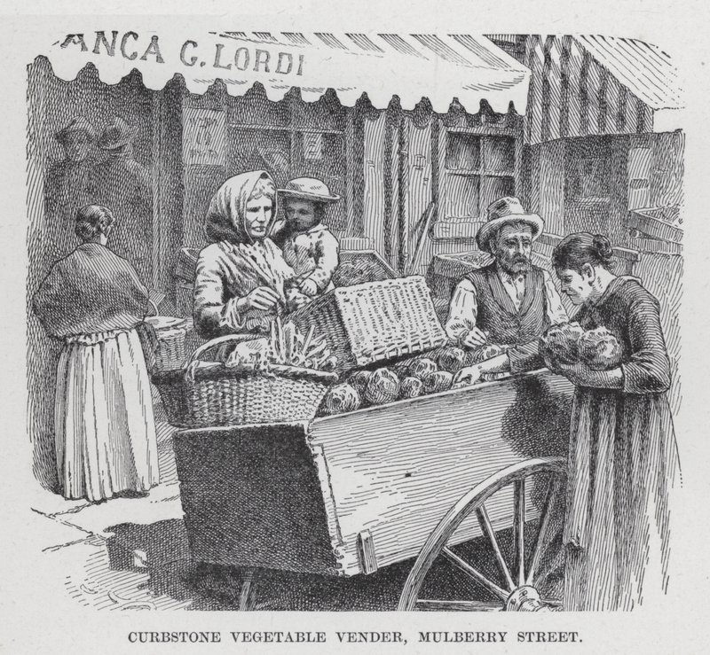 Curbstone Vegetable Vender, Mulberry Street (litho) tekijältä American School