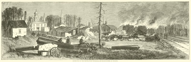 Varastojen, julkisten rakennusten ja manufaktuurien tuhoutuminen Atlantassa marraskuussa 1864 tekijältä American School