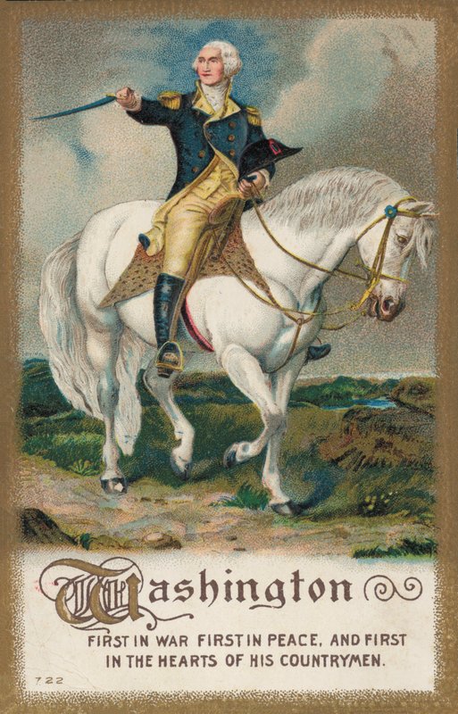 George Washington, valkoisella hevosella (väri litho) tekijältä American School