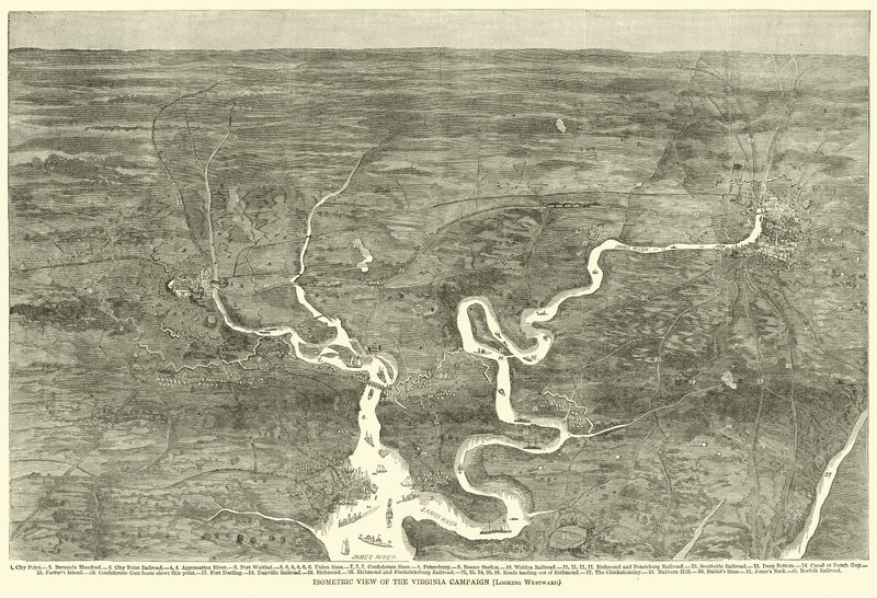 Isometrinen näkymä Virginian kampanjasta, katse länteen, kesäkuu 1864 tekijältä American School