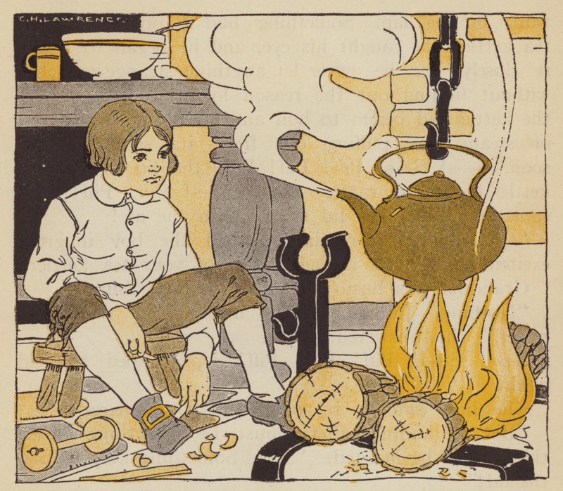 James Watt katsomassa isoäitinsä teenkeittimen kiehumista (värinen lito) tekijältä American School