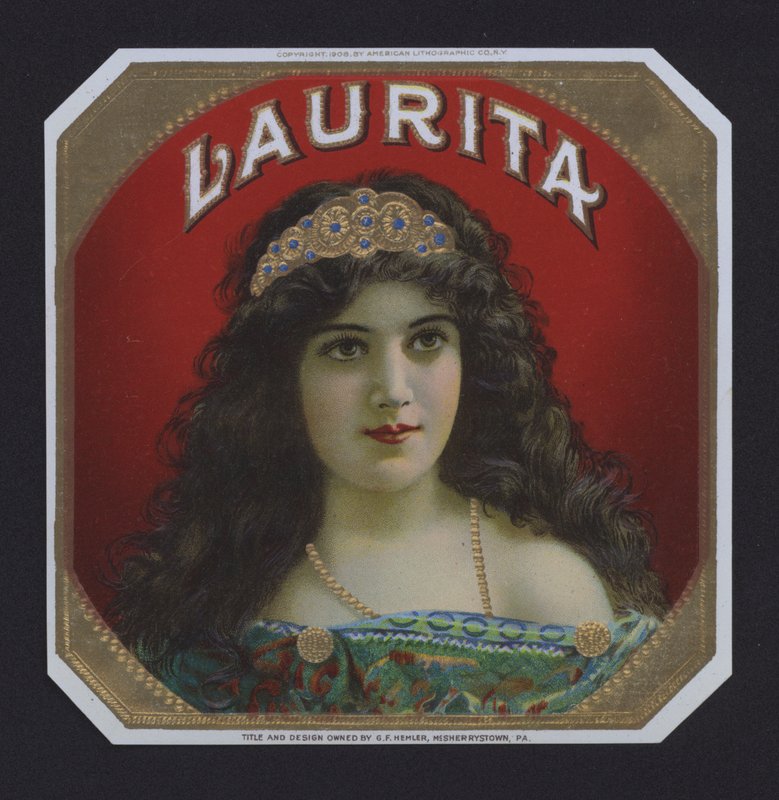 Laurita, sikarin etiketti (chromolitho) tekijältä American School