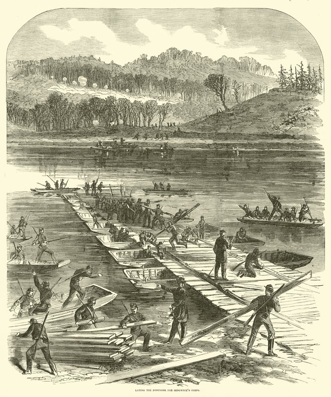 Ponttonien laskeminen Sedgwicks-joukoille, huhtikuu 1863 tekijältä American School