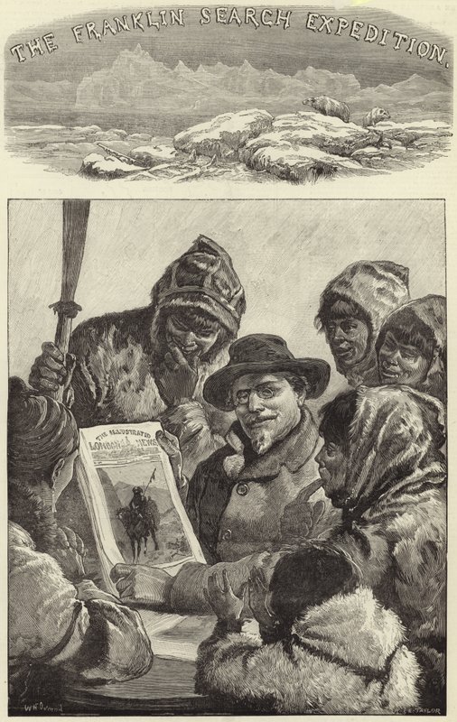 Luutnantti Schwatka näyttää esquimauxille Illustrated London News tekijältä American School