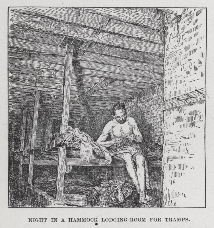 Yö riippumatossa kulkurien majoitushuone (litho) tekijältä American School