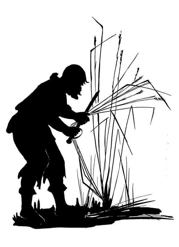 Yksi Robinson Crusoe -sarjan silueteista (litografia). tekijältä American School