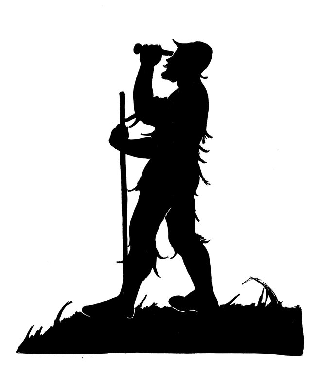 Yksi Robinson Crusoe -sarjan silueteista (litografia). tekijältä American School